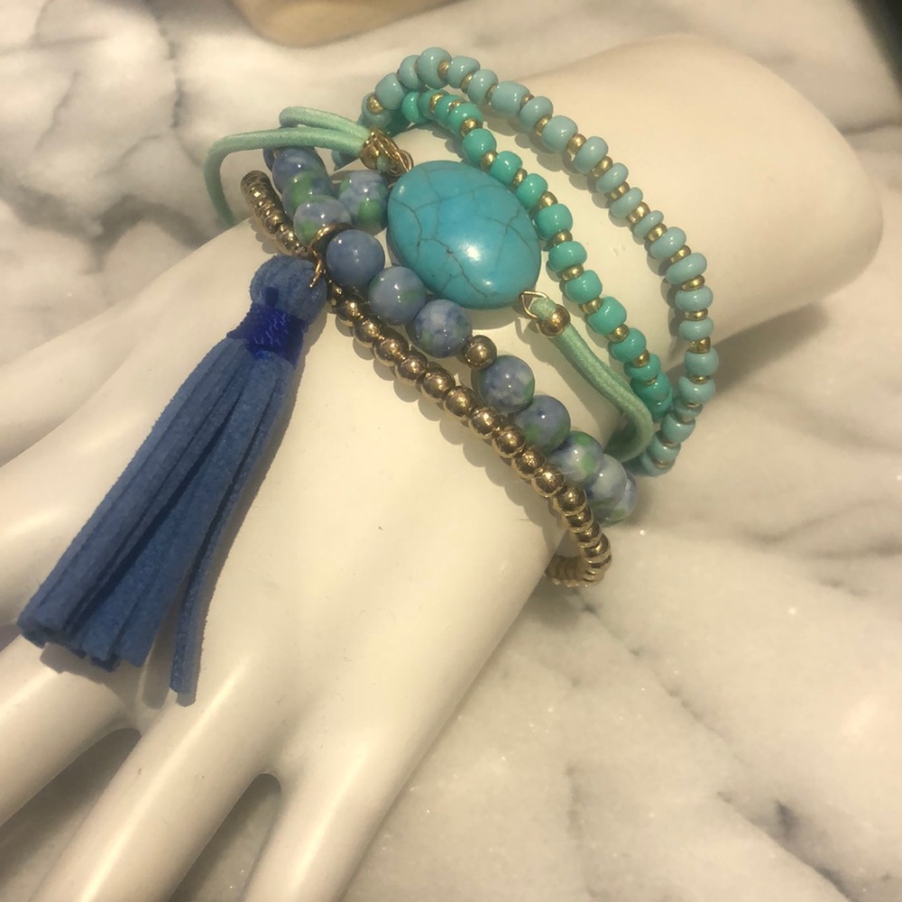 Five Stretch Bracelets, Blues&Turquoise,NWT